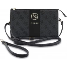 Pochette t&eacute;l&eacute;phone Guess 4G en simili cuir avec logo 4G rond et bande &agrave; logos classiques - Noir