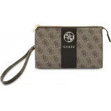 Pochette t&eacute;l&eacute;phone Guess 4G en simili cuir avec logo 4G rond et bande &agrave; logos classiques - Brun