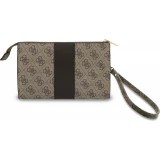 Pochette t&eacute;l&eacute;phone Guess 4G en simili cuir avec logo 4G rond et bande &agrave; logos classiques - Brun