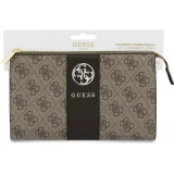 Pochette t&eacute;l&eacute;phone Guess 4G en simili cuir avec logo 4G rond et bande &agrave; logos classiques - Brun