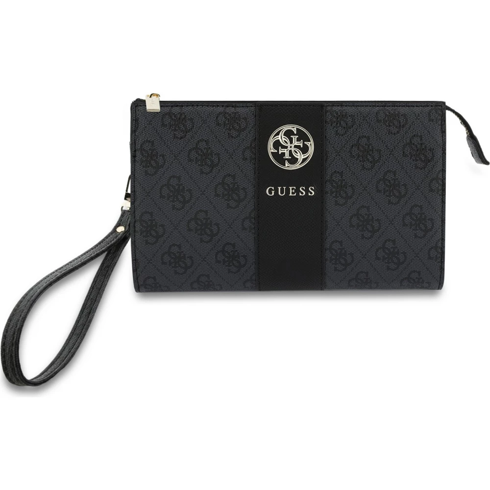 Pochette t&eacute;l&eacute;phone Guess 4G en simili cuir avec logo 4G rond et bande &agrave; logos classiques - Noir