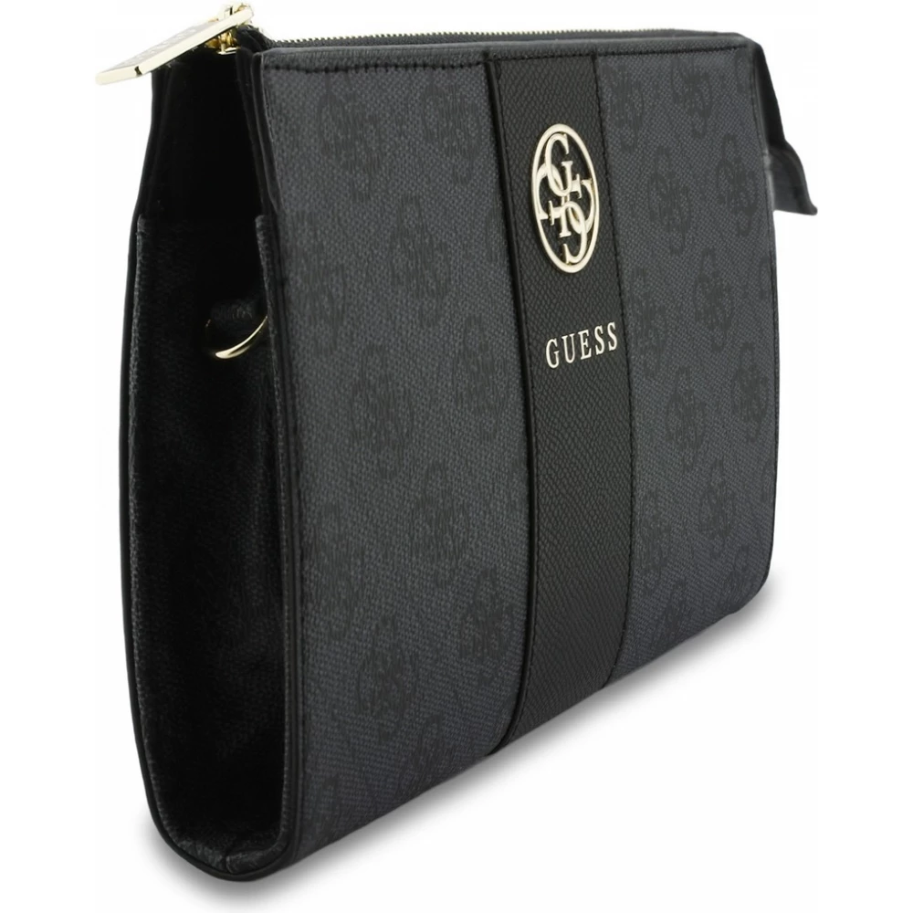 Pochette t&eacute;l&eacute;phone Guess 4G en simili cuir avec logo 4G rond et bande &agrave; logos classiques - Noir