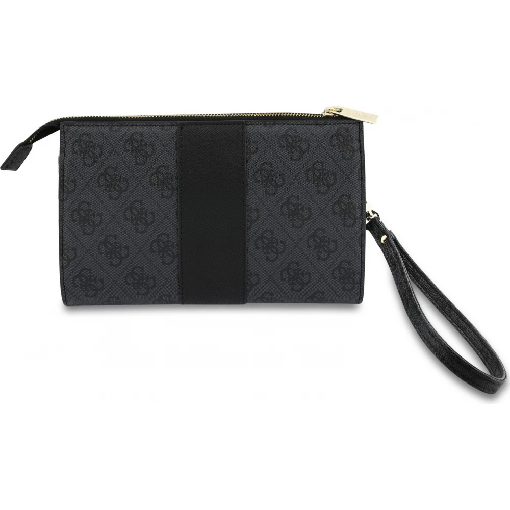 Pochette t&eacute;l&eacute;phone Guess 4G en simili cuir avec logo 4G rond et bande &agrave; logos classiques - Noir