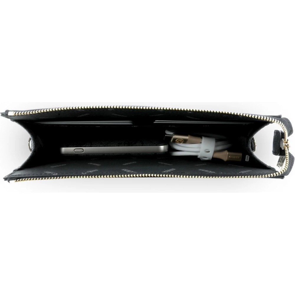 Pochette t&eacute;l&eacute;phone Guess 4G en simili cuir avec logo 4G rond et bande &agrave; logos classiques - Noir