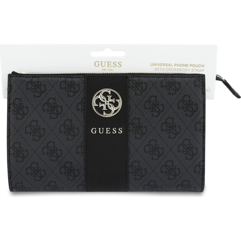 Pochette t&eacute;l&eacute;phone Guess 4G en simili cuir avec logo 4G rond et bande &agrave; logos classiques - Noir