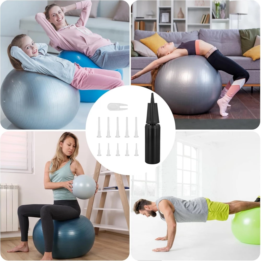 Pompe &agrave; ballons de fitness/yoga avec bouchons et outil pour enlever le bouchon - Noir