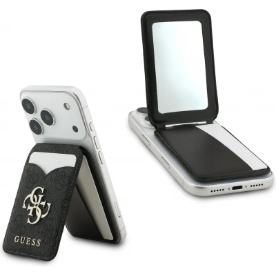 Porte-cartes Guess 4G en m&eacute;tal support MagSafe fonction stand avec miroir - Noir