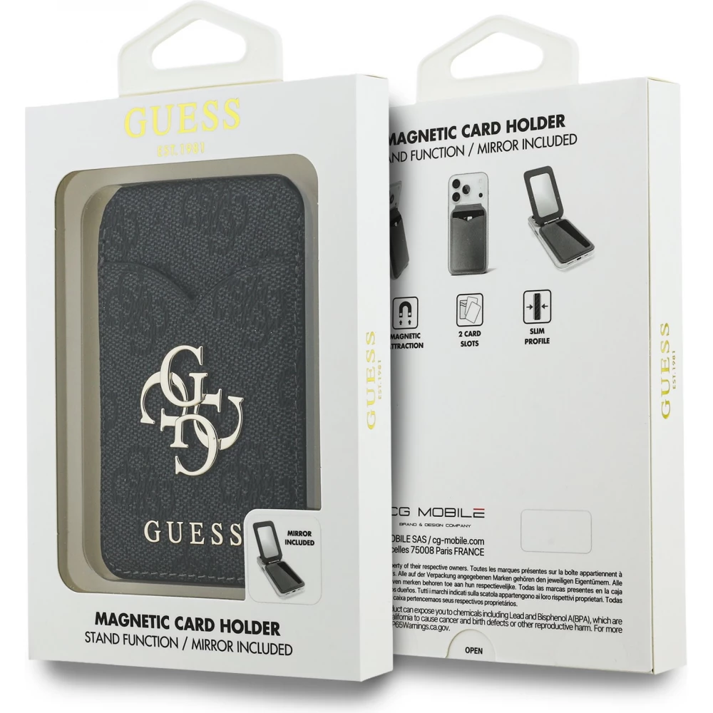 Guess 4G Metall Kartenetui MagSafe St&auml;nderfunktion mit Spiegel - Schwarz