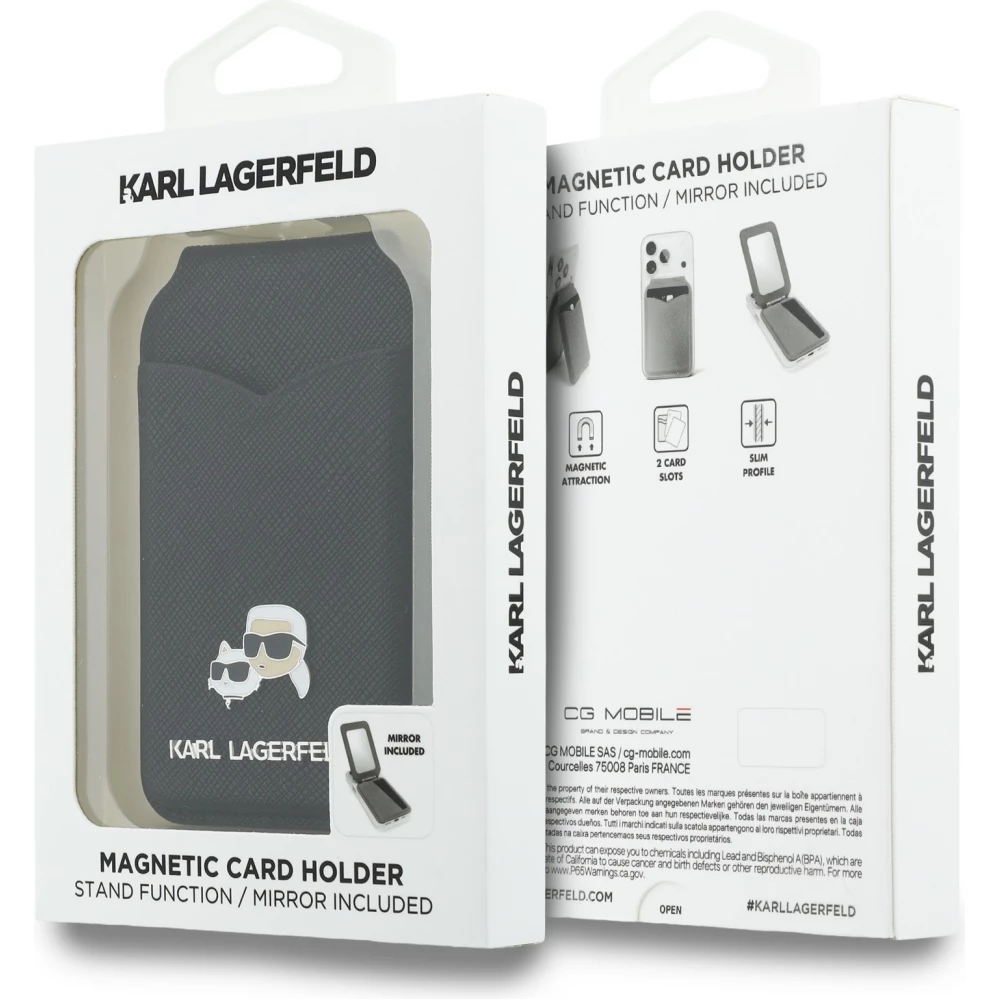 Porte-cartes  Karl Lagerfeld support avec miroir MagSafe &eacute;l&eacute;gant et pratique - Noir