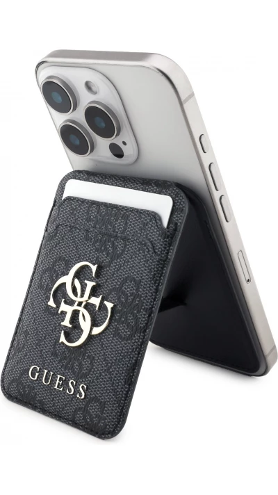Porte-cartes magn&eacute;tique compatible MagSafe avec support int&eacute;gr&eacute; logo Guess en m&eacute;tal - Noir