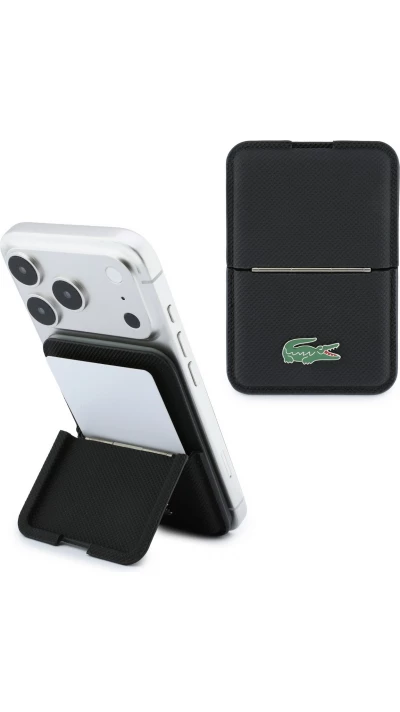 Porte-cartes MagSafe Lacoste PVC Iconic Petit Pique avec support &eacute;l&eacute;gant et pratique - Noir