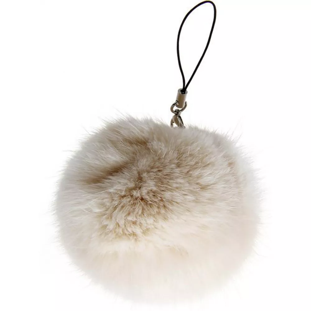 Universeller Schlüsselanhänger / Schlüsselring - Fluffy Plüschball - Beige