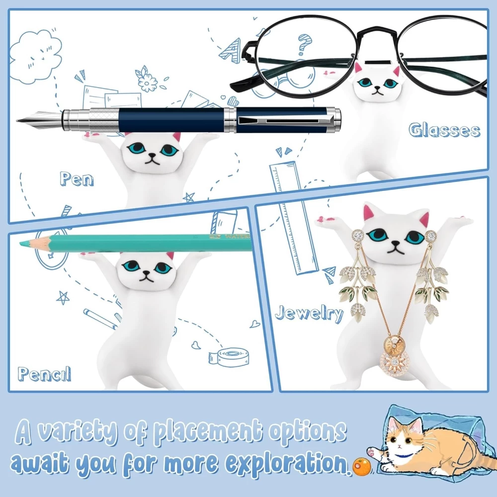 Katzen Stiftehalter origineller Schreibtisch Organizer niedliches Geschenk für Büro Schule & Schreibwaren - Weiss