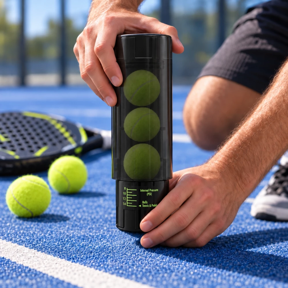 Pressuriseur de balles de padel étanche anti fuite pour conserver la pression des balles - Noir