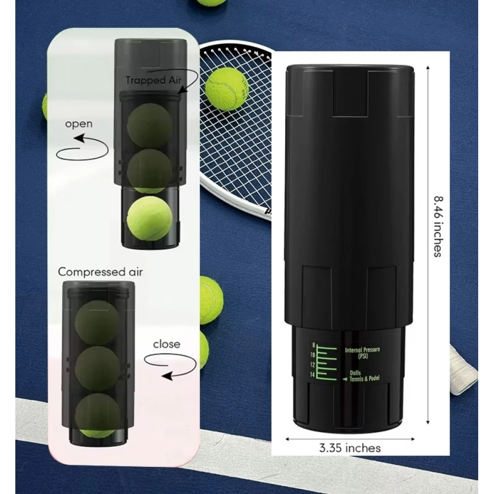 Pressuriseur de balles de padel étanche anti fuite pour conserver la pression des balles - Noir