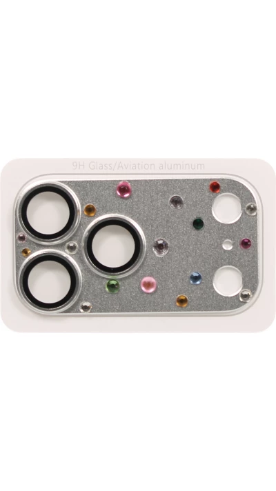 Luxuriöser 3D Kamera-Schutz für mit Strass und gehärtetem Metall-Glas-Rückseite - Silber - iPhone 17 Pro Max