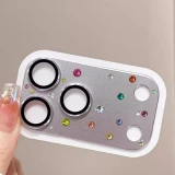 Luxuriöser 3D Kamera-Schutz für mit Strass und gehärtetem Metall-Glas-Rückseite - Silber - iPhone 17 Pro Max