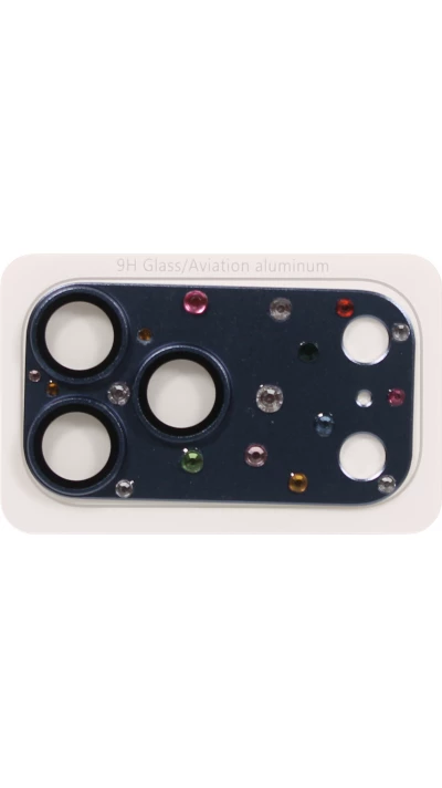 Luxuriöser 3D Kamera-Schutz für mit Strass und gehärtetem Metall-Glas-Rückseite - Blau - iPhone 17 Pro Max