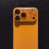 Protection caméra 3D luxe avec strass avec coque d'écran arrière en verre trempé métallique - Bleu - iPhone 17 Pro Max