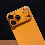 Protection caméra 3D luxe avec strass avec coque d'écran arrière en verre trempé métallique - Bleu - iPhone 17 Pro Max