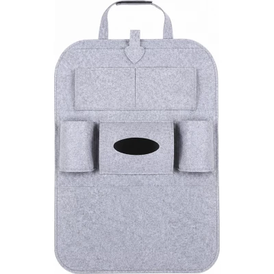 Sac de rangement universel pour si&egrave;ge arri&egrave;re de voiture organisateur de coffre en feutre &eacute;lastique 6 poches accessoires auto suspendus - Gris