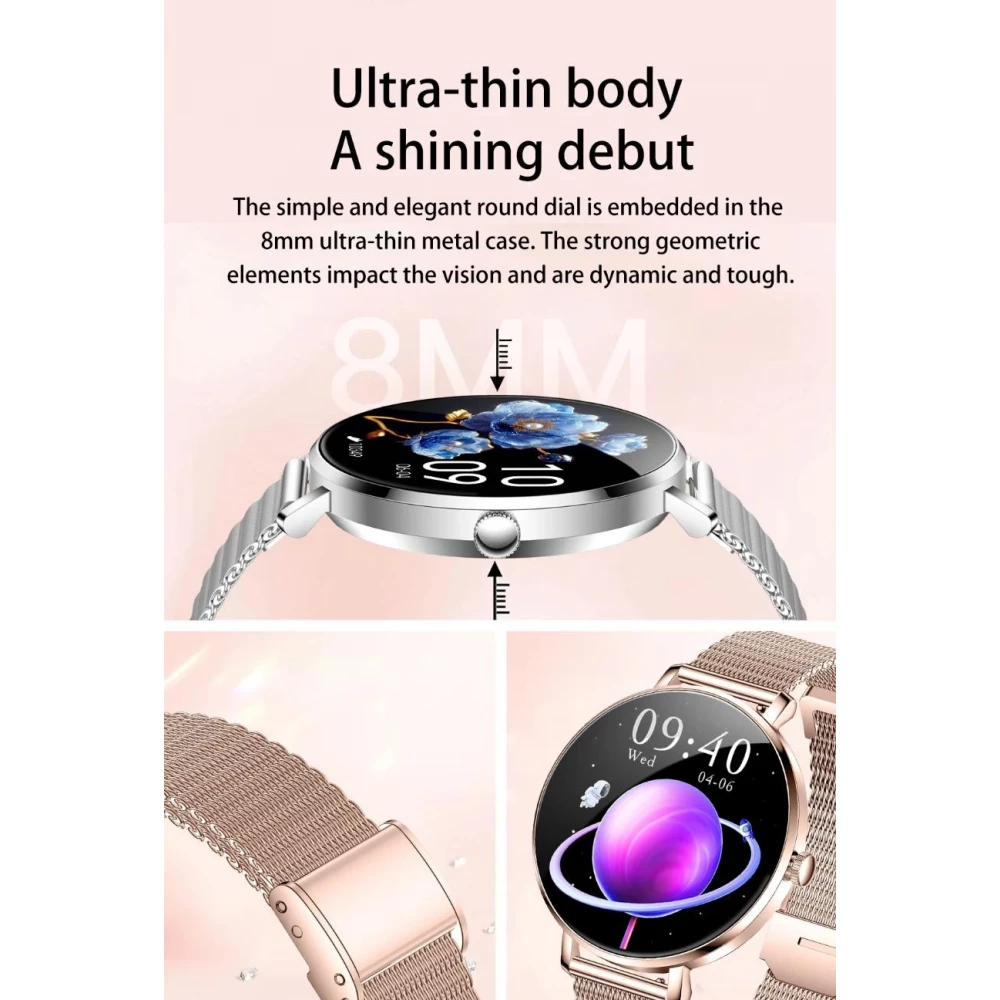 Smart Watch NX21 montre connectée avec écran tactile LED et programmes de sport / fitness / sommeil - Bracelet milanais - Argent