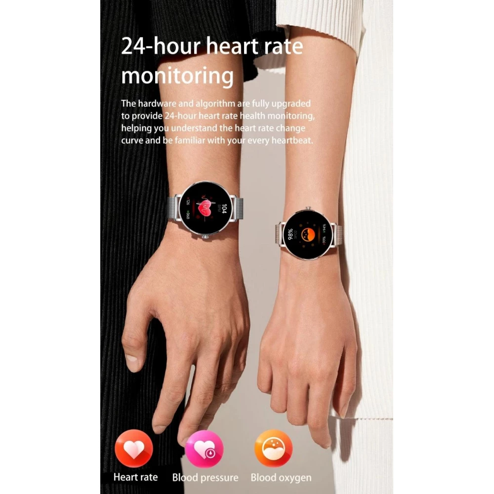 Smart Watch NX21 montre connectée avec écran tactile LED et programmes de sport / fitness / sommeil - Bracelet milanais - Argent