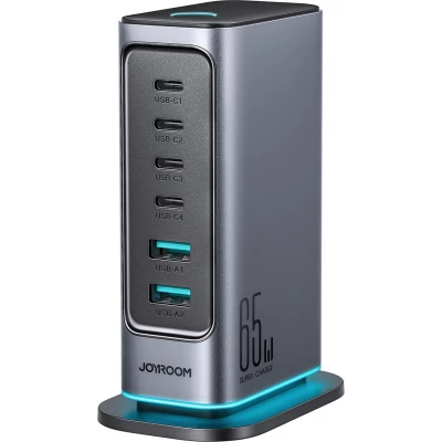 Station de charge GaN 65W Joyroom JR-TCM02 multi-ports 4x USB-C / 2x USB-A - Gris