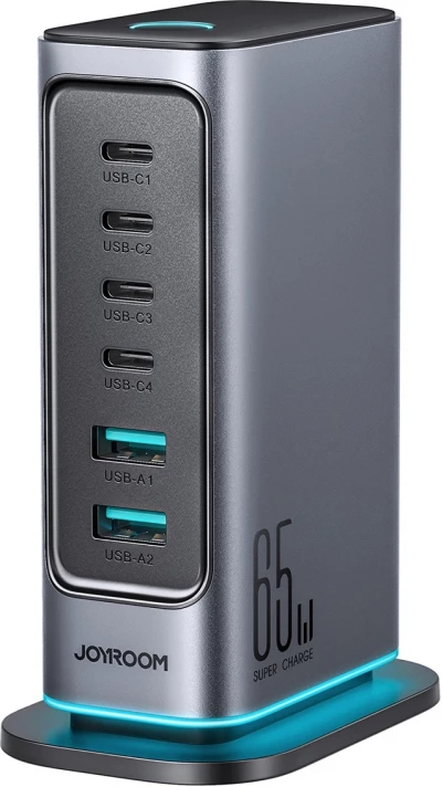 Station de charge GaN 65W Joyroom JR-TCM02 multi-ports 4x USB-C / 2x USB-A - Gris