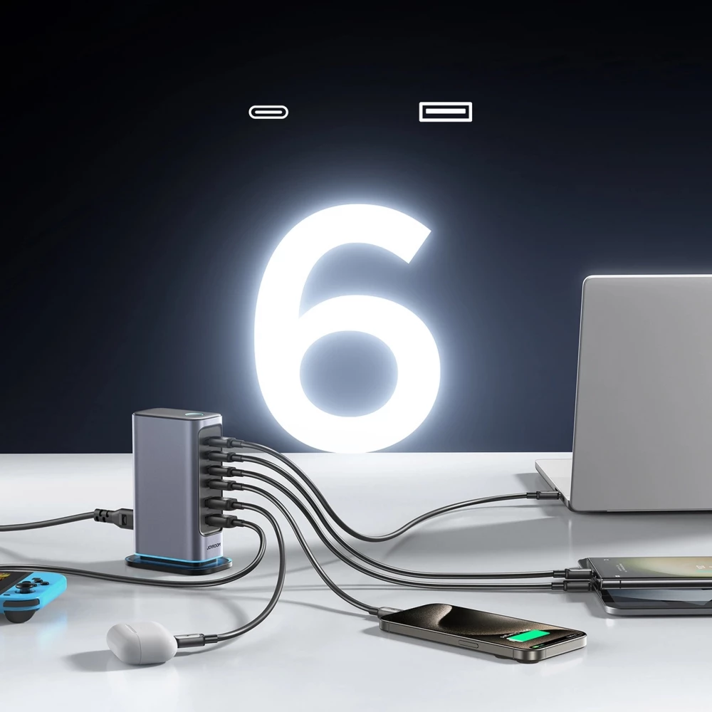 Station de charge GaN 65W Joyroom JR-TCM02 multi-ports 4x USB-C / 2x USB-A - Gris