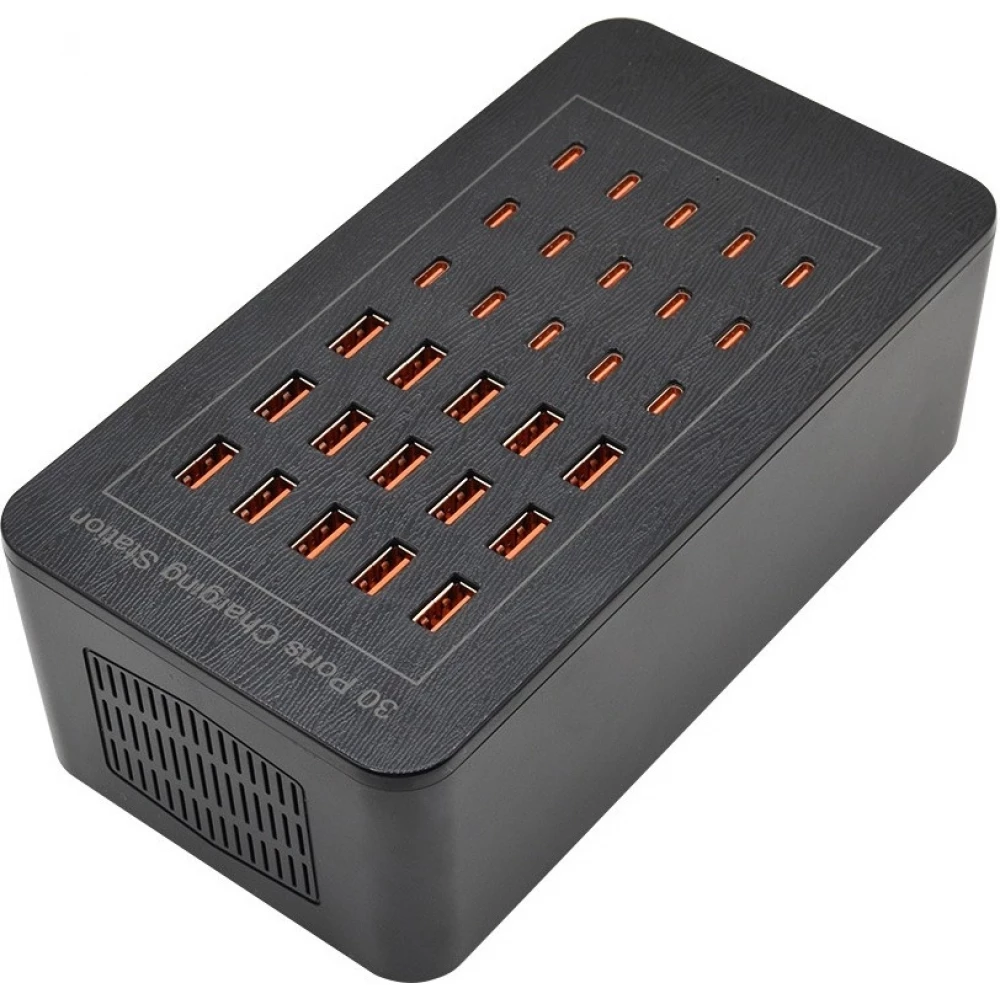 150W USB-C und USB-A Mehrfach-Ladegerät mit 30 Ports für Smartphones, Tablets und Zubehör - Schwarz