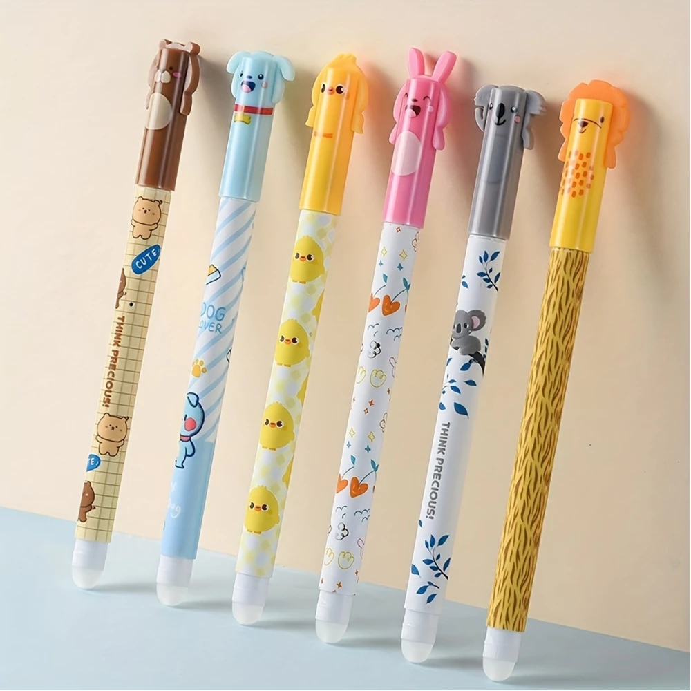 Blaue gel-wegwischbare Stifte mit niedlichen Tieren und Nachf&uuml;llungen f&uuml;r Schule/B&uuml;ro (6er Set)