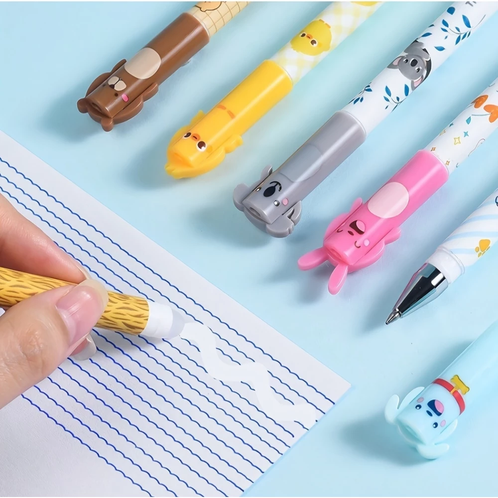 Blaue gel-wegwischbare Stifte mit niedlichen Tieren und Nachf&uuml;llungen f&uuml;r Schule/B&uuml;ro (6er Set)