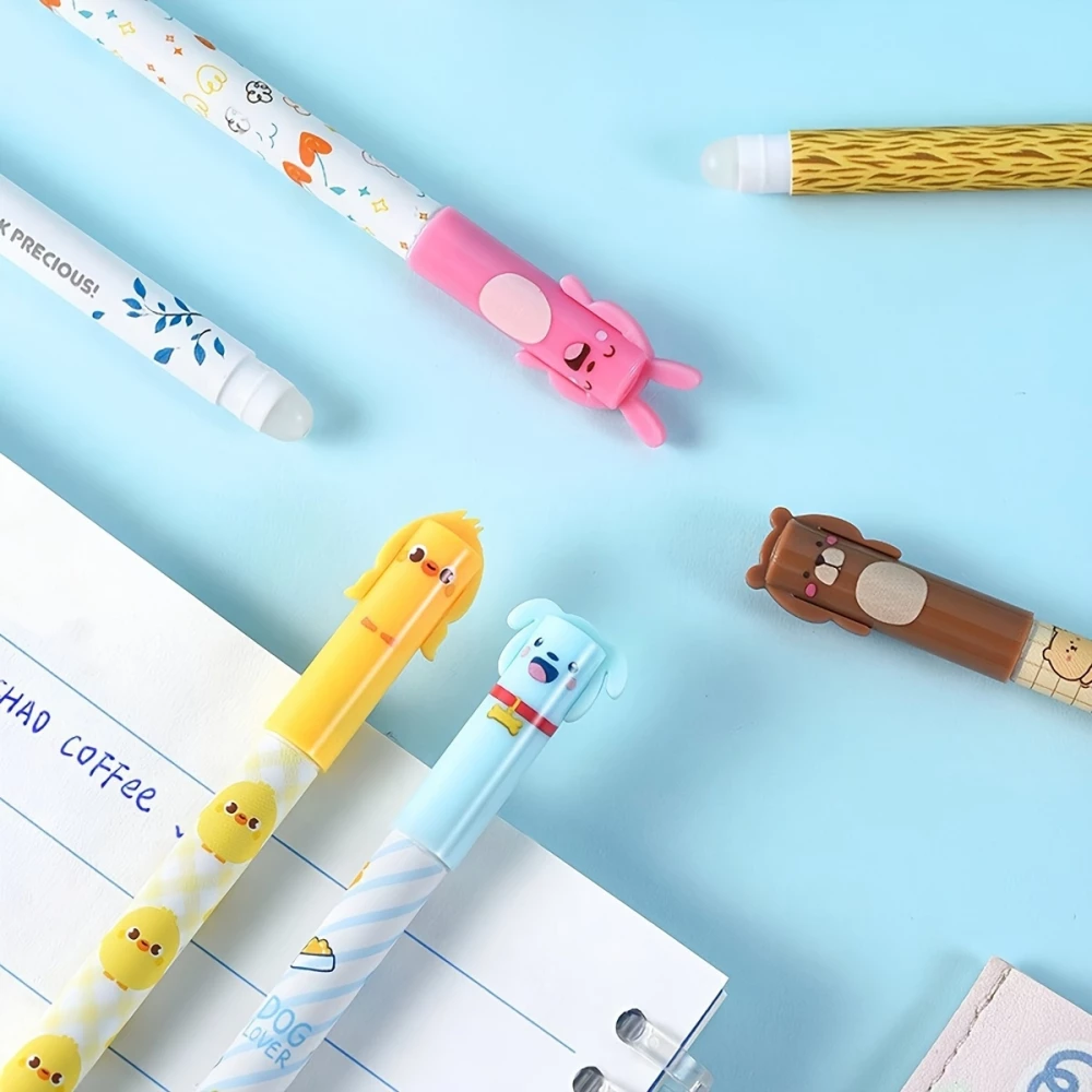 Blaue gel-wegwischbare Stifte mit niedlichen Tieren und Nachf&uuml;llungen f&uuml;r Schule/B&uuml;ro (6er Set)