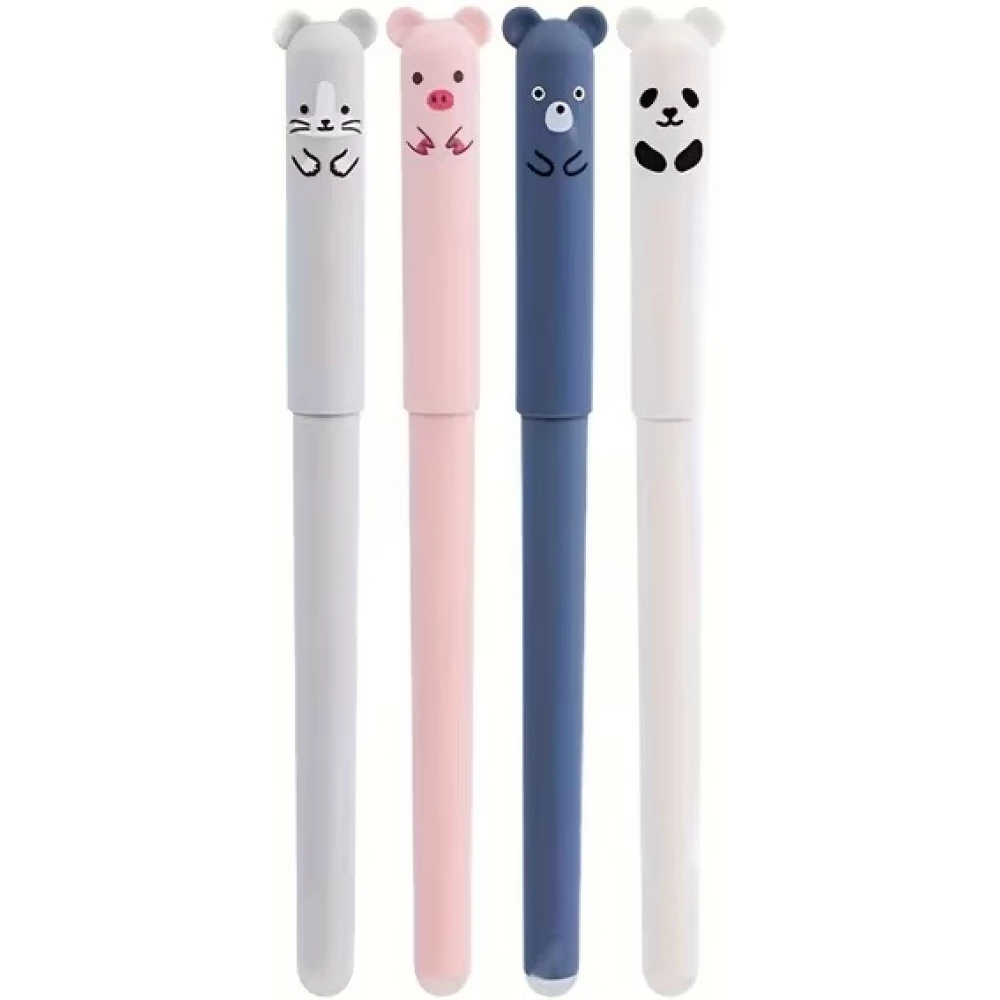 Blaue gel-wegwischbare Stifte mit niedlichen Tiermotiven f&uuml;r Schule/B&uuml;ro (4 St&uuml;ck Set) - Multicolore