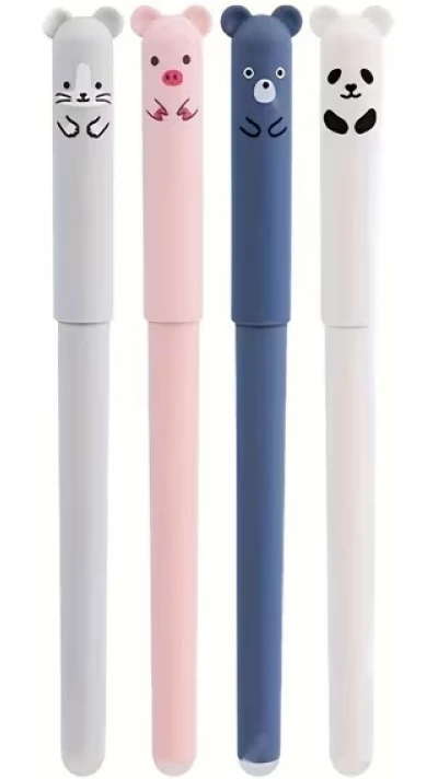 Stylos gel effa&ccedil;ables bleus motif animaux mignons pour &eacute;cole/bureau (lot de 4 pi&egrave;ces) - Multicolore