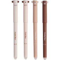 Blaue gel-l&ouml;schbare Stifte mit B&auml;renmotiv f&uuml;r Schule/B&uuml;ro (4 St&uuml;ck Set) - Braun