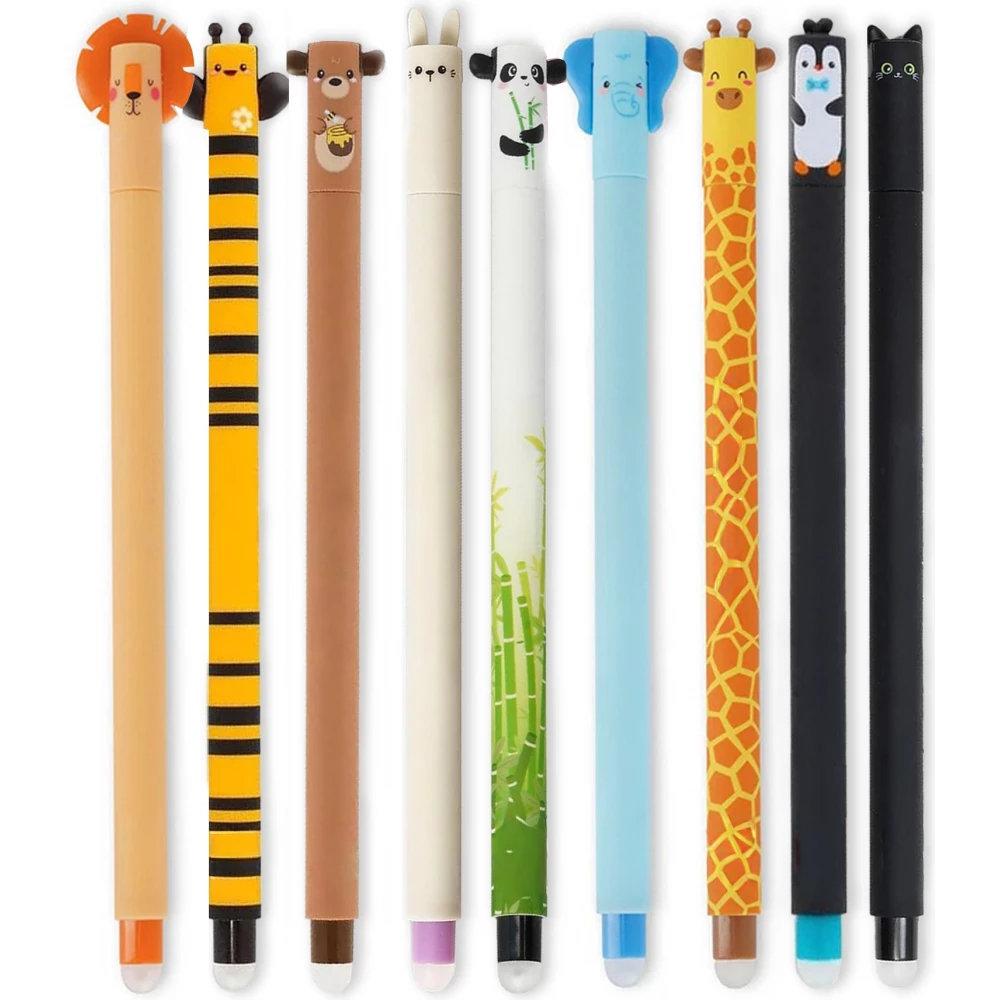 Schwarze gel-wegwischbare Stifte mit niedlichen Tieren für Schule/Büro (13 Stück Set) - Multicolore