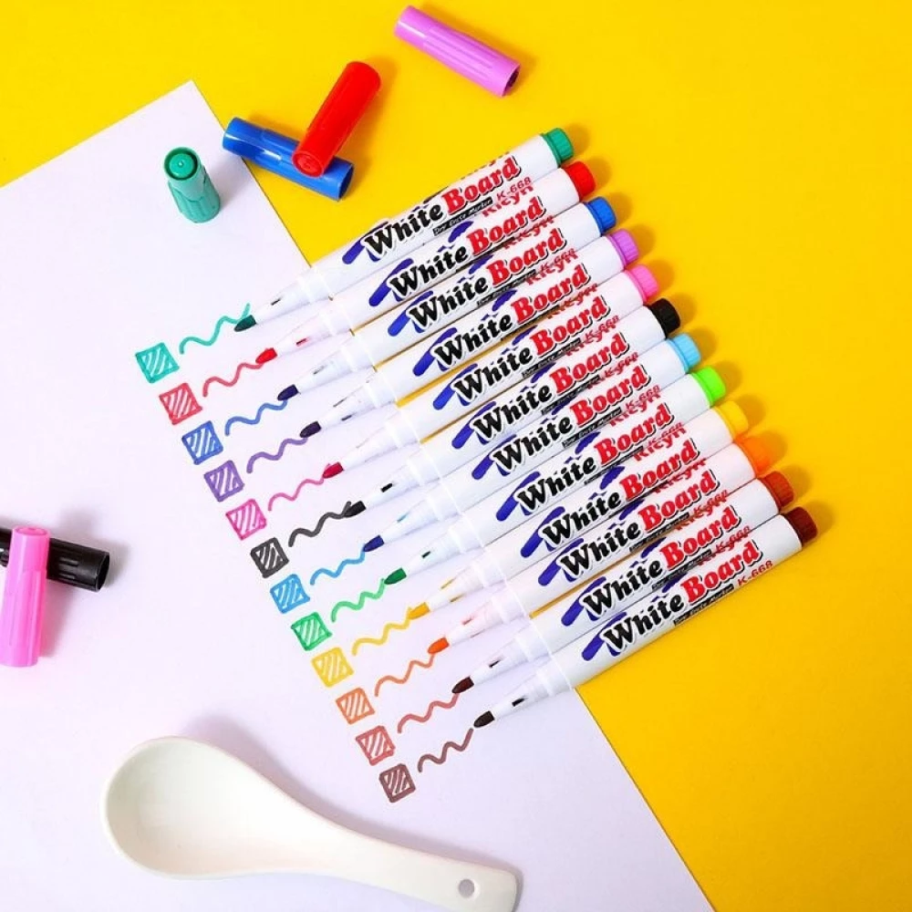 Stylos magiques flottants &agrave; l'eau marqueurs effa&ccedil;ables pour tableau blanc jouet &eacute;ducatif cr&eacute;atif pour enfants (8 couleurs) - Multicolore