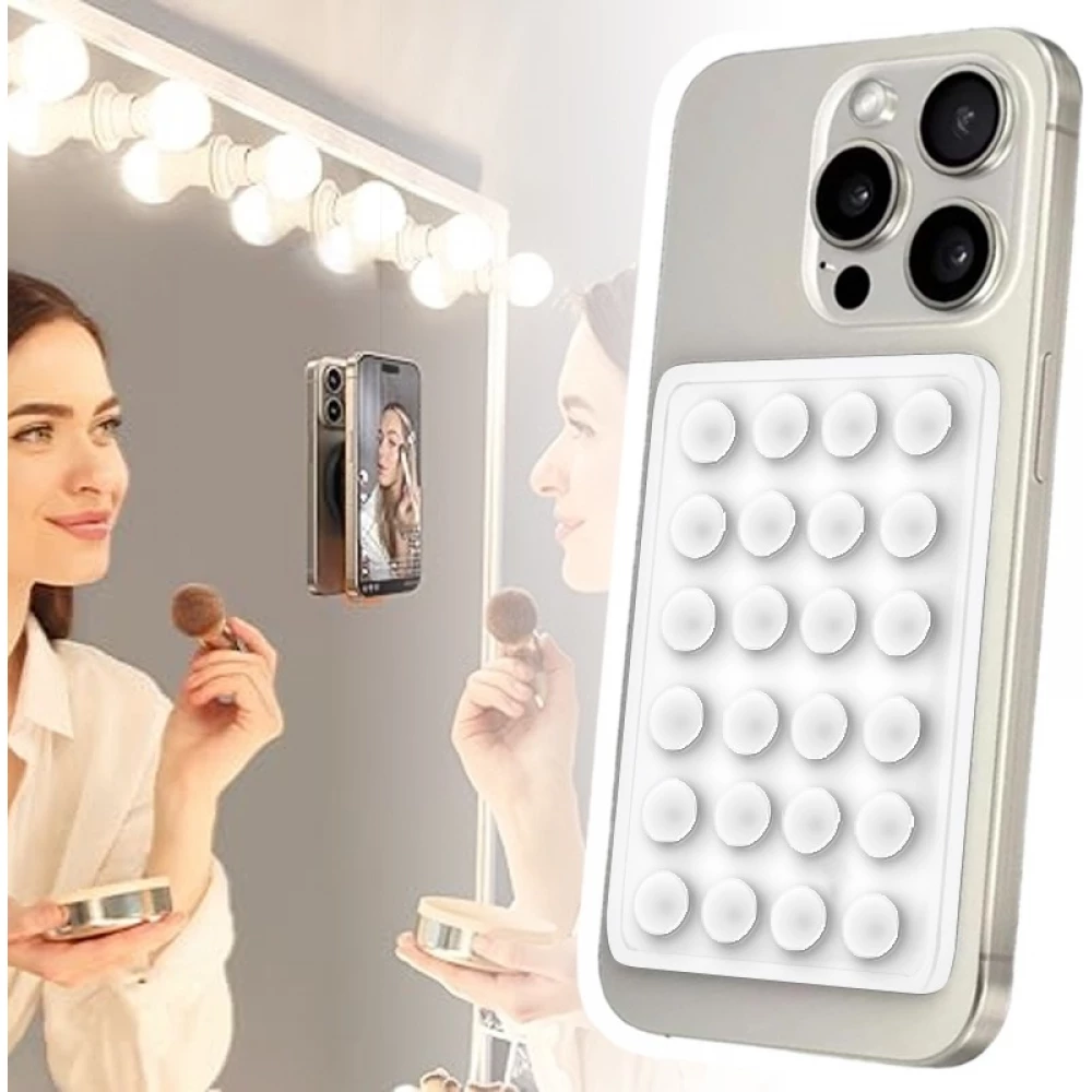Support téléphone universel ventouse PhoneLook avec fixation autocollante en silicone - Blanc