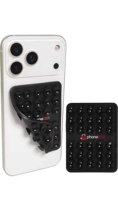 Support téléphone universel ventouse PhoneLook avec fixation autocollante en silicone - Noir