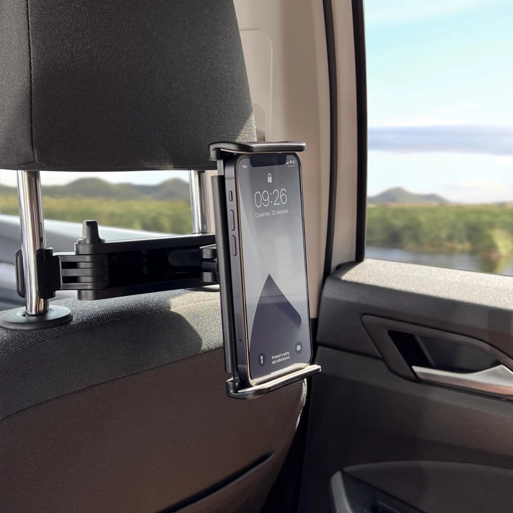 Support Wozinsky pour voiture d'appuie-t&ecirc;te r&eacute;glable pour smartphone ou tablette adaptation universelle avec rotation &agrave; 360&deg; - Noir