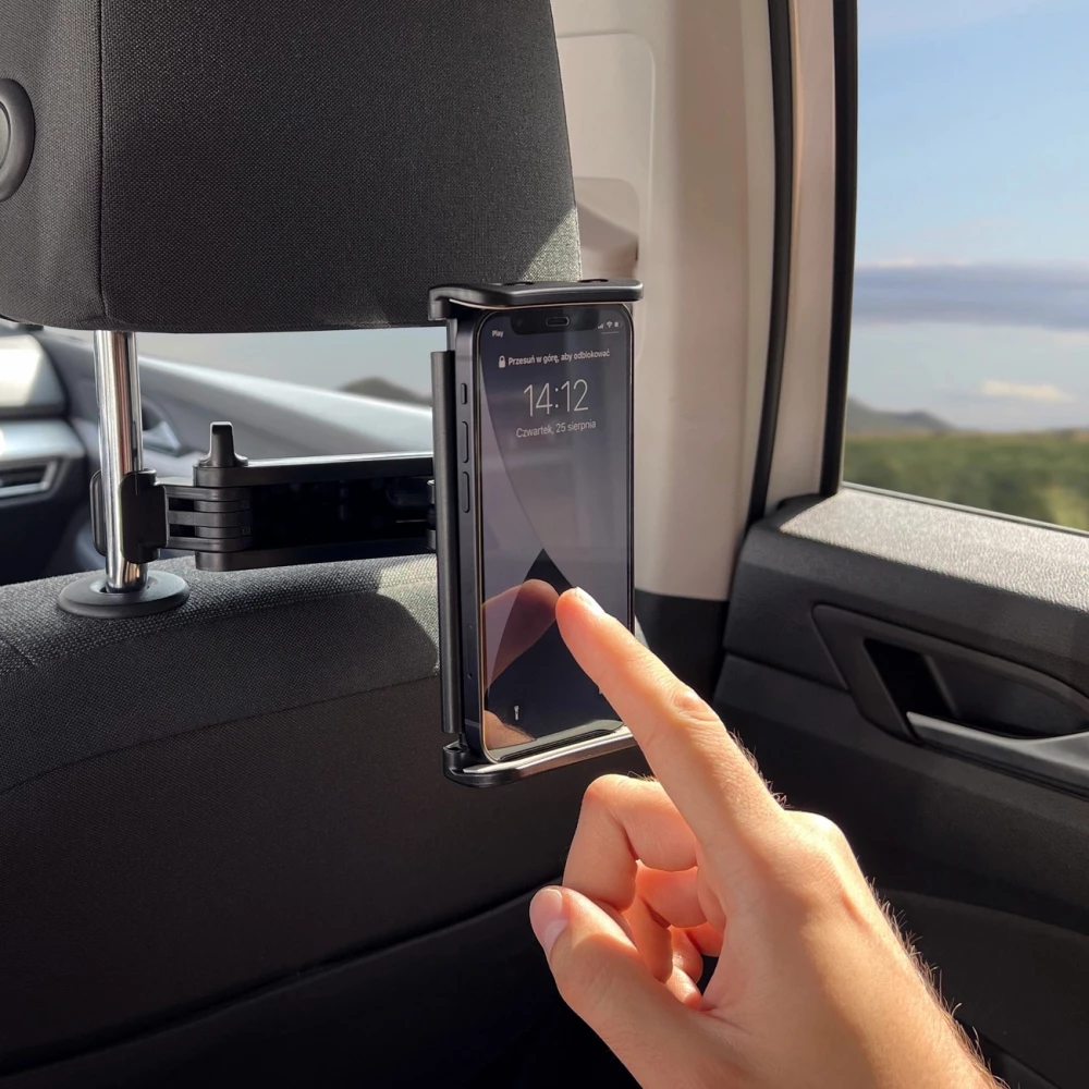 Support Wozinsky pour voiture d'appuie-t&ecirc;te r&eacute;glable pour smartphone ou tablette adaptation universelle avec rotation &agrave; 360&deg; - Noir
