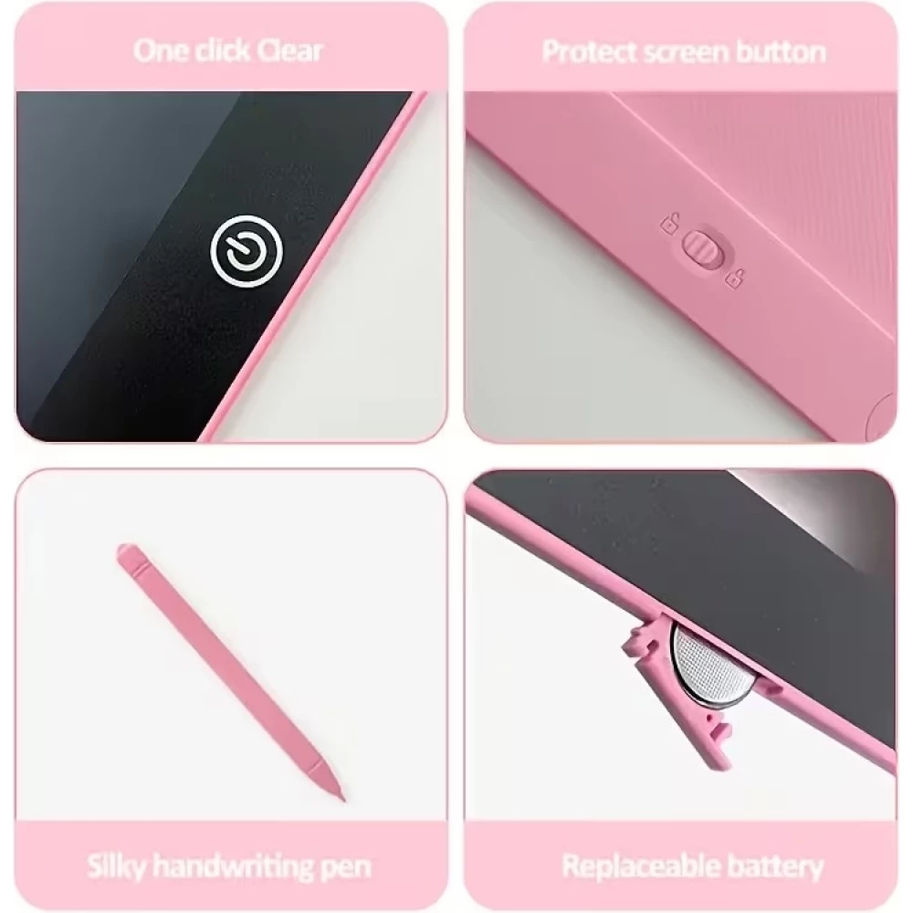 Tablette d&rsquo;&eacute;criture LCD r&eacute;utilisable avec &eacute;cran de dessin en PVC pour enfants - Rose