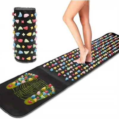 Tapis de massage pieds pliable pour acupuncture r&eacute;flexologie circulation (120 x 35 cm) - Noir