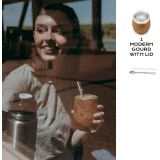 Yerba Mate Tasse Kit 250 ml mit Bombilla, Deckel, Strohhalm & Reinigungsbürste - Holz