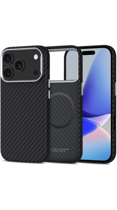 Coque iPhone 17 Pro - Tech-Protect Ion Carbon compatible avec MagSafe durable et l&eacute;g&egrave;re - Argent