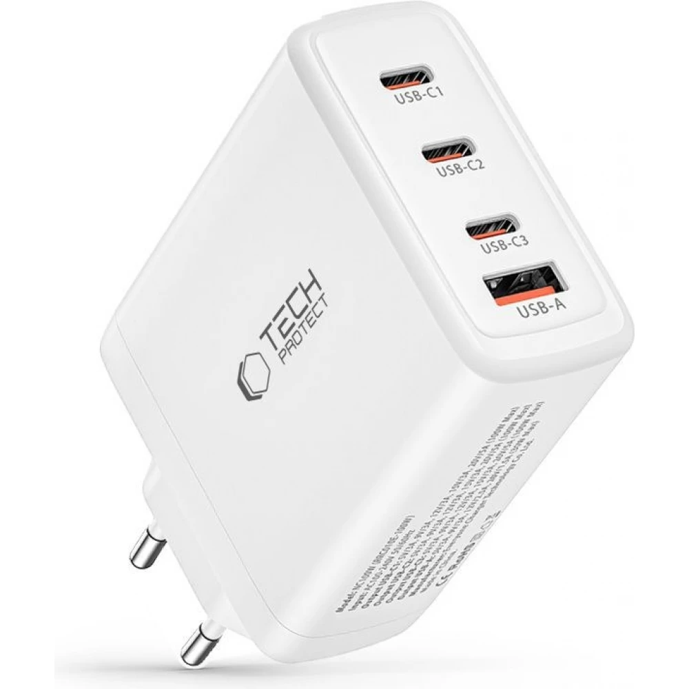 Tech-Protect NC100W-GAN chargeur 100W 3x USB-C PD / USB-A QC 3.0 - Blanc