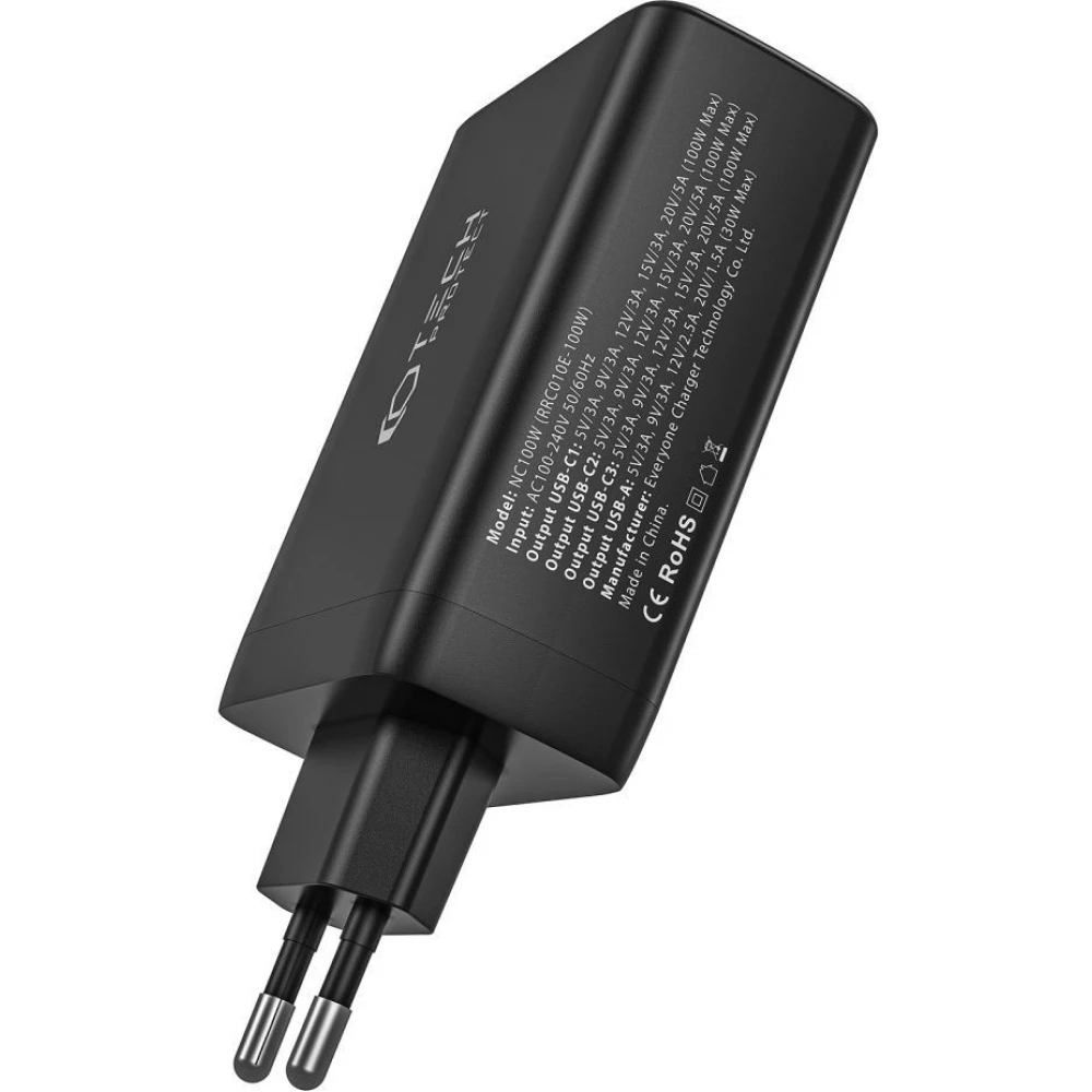 Tech-Protect NC100W-GAN chargeur 100W 3x USB-C PD / USB-A QC 3.0 - Noir