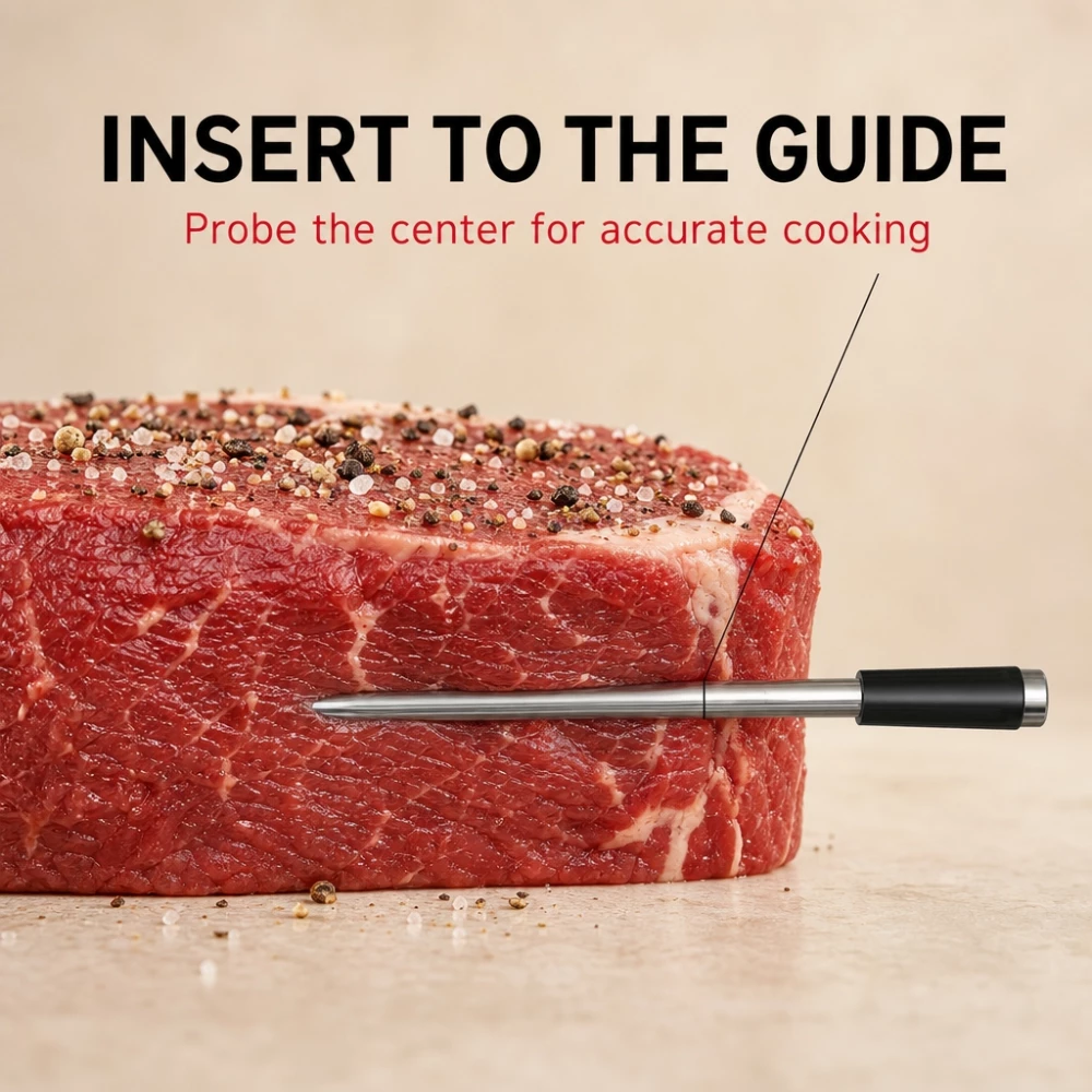 Thermom&egrave;tre &agrave; viande sans fil Bluetooth pour barbecue avec application iOS et Android -  Argent